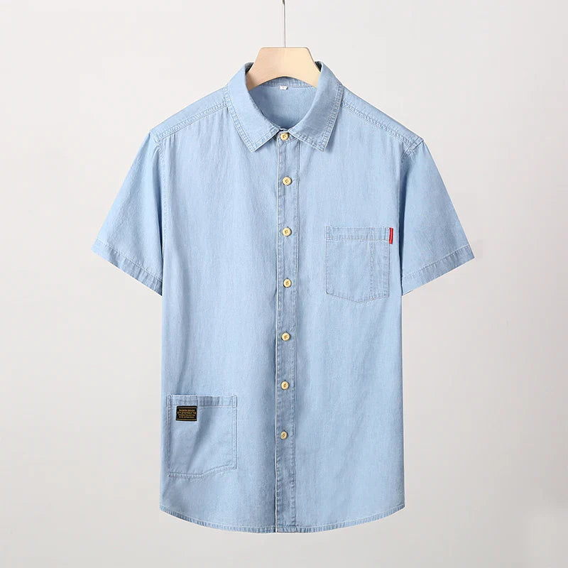 Camisa Masculina Jeans Manga Curta Lorenzi