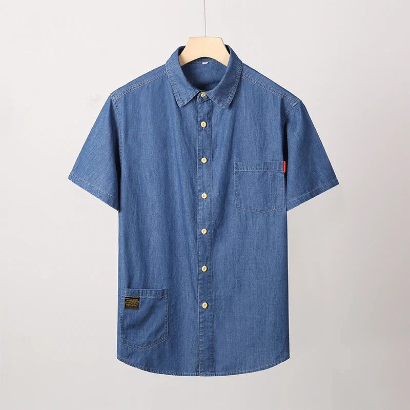 Camisa Masculina Jeans Manga Curta Lorenzi