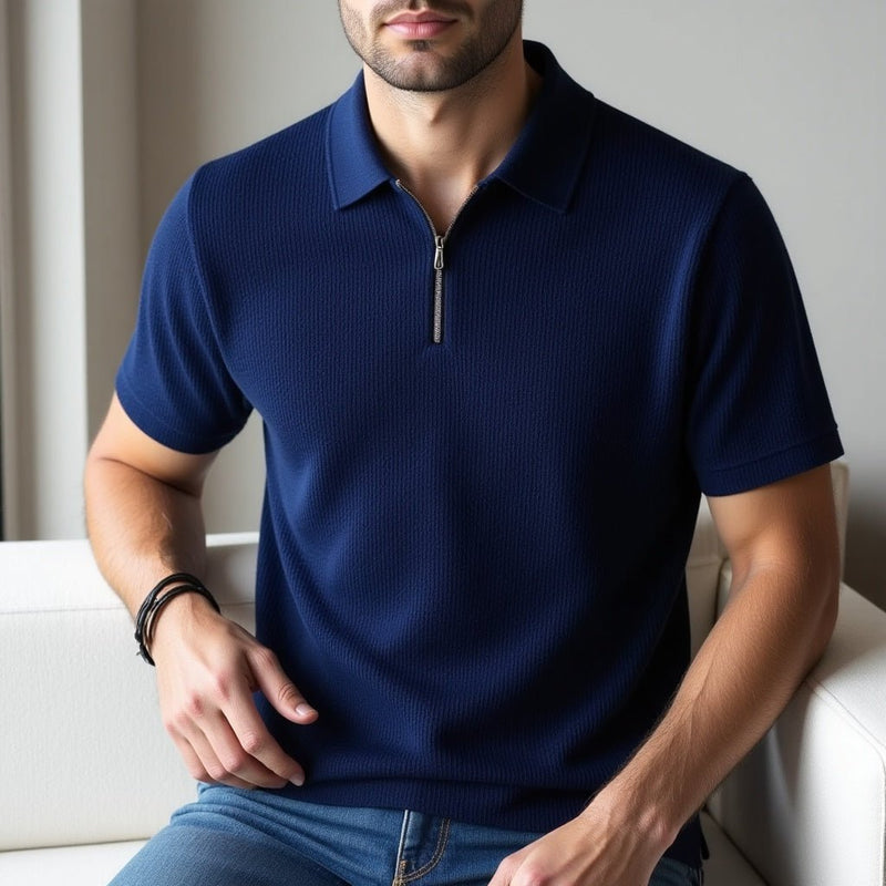 Camisa Polo Masculina Malha Francesa Azul