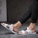 Chinelos de couro genuíno ao ar livre dos homens deslizamento em sandálias de couro casuais verão respirável à prova dwaterproof água meio arrasto confortável praia sapato preguiçoso