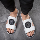 Chinelos de couro genuíno ao ar livre dos homens deslizamento em sandálias de couro casuais verão respirável à prova dwaterproof água meio arrasto confortável praia sapato preguiçoso