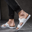 Chinelos de couro genuíno ao ar livre dos homens deslizamento em sandálias de couro casuais verão respirável à prova dwaterproof água meio arrasto confortável praia sapato preguiçoso