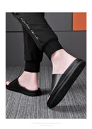 Chinelos de couro genuíno masculino, flip-flop antiderrapante, solas grossas, sandálias casuais na moda masculina, sapatos pretos de verão, novos, 2022