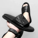 Sapatos de verão de couro genuíno masculino, sapatos casuais de caminhada ao ar livre, chinelos interiores, marca de luxo, sapatos de praia antiderrapantes