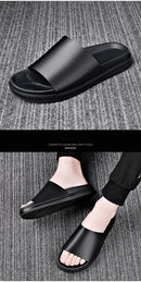 Chinelos de couro genuíno masculino, flip-flop antiderrapante, solas grossas, sandálias casuais na moda masculina, sapatos pretos de verão, novos, 2022