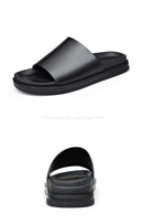 Chinelos de couro genuíno masculino, flip-flop antiderrapante, solas grossas, sandálias casuais na moda masculina, sapatos pretos de verão, novos, 2022