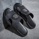 Chinelos de couro genuíno ao ar livre dos homens deslizamento em sandálias de couro casuais verão respirável à prova dwaterproof água meio arrasto confortável praia sapato preguiçoso