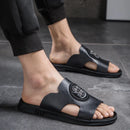 Chinelos de couro genuíno ao ar livre dos homens deslizamento em sandálias de couro casuais verão respirável à prova dwaterproof água meio arrasto confortável praia sapato preguiçoso