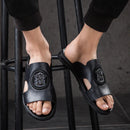 Chinelos de couro genuíno ao ar livre dos homens deslizamento em sandálias de couro casuais verão respirável à prova dwaterproof água meio arrasto confortável praia sapato preguiçoso