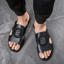 Chinelos de couro genuíno ao ar livre dos homens deslizamento em sandálias de couro casuais verão respirável à prova dwaterproof água meio arrasto confortável praia sapato preguiçoso