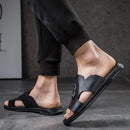 Chinelos de couro genuíno ao ar livre dos homens deslizamento em sandálias de couro casuais verão respirável à prova dwaterproof água meio arrasto confortável praia sapato preguiçoso