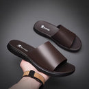 Chinelos de couro masculino para praia, corrediças masculinas, corrediças peep toe, pretas, marrons, verão, novas, adolescentes, adultos, moda americana