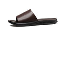 Chinelos de couro masculino para praia, corrediças masculinas, corrediças peep toe, pretas, marrons, verão, novas, adolescentes, adultos, moda americana