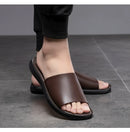 Chinelos de couro masculino para praia, corrediças masculinas, corrediças peep toe, pretas, marrons, verão, novas, adolescentes, adultos, moda americana