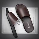 Chinelos de couro masculino para praia, corrediças masculinas, corrediças peep toe, pretas, marrons, verão, novas, adolescentes, adultos, moda americana