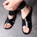 Chinelos de couro masculino para praia, corrediças masculinas, corrediças peep toe, pretas, marrons, verão, novas, adolescentes, adultos, moda americana