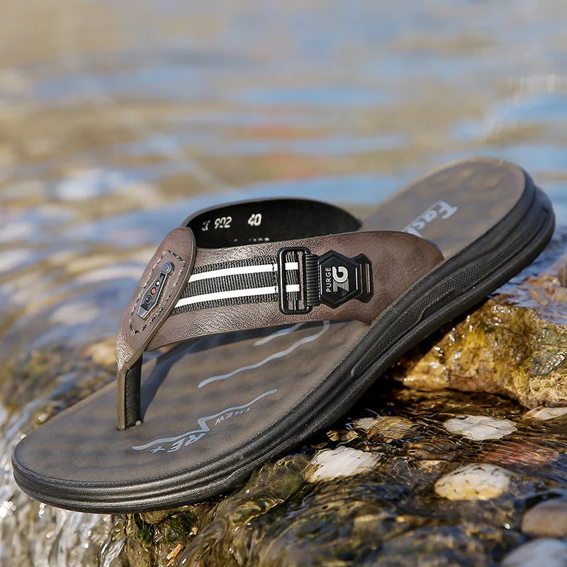 Sandália Masculina Confortável em Couro Lotus