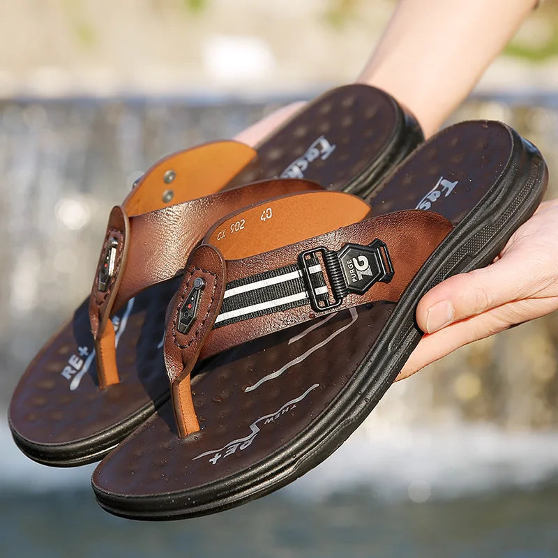 Sandália Masculina Confortável em Couro Lotus