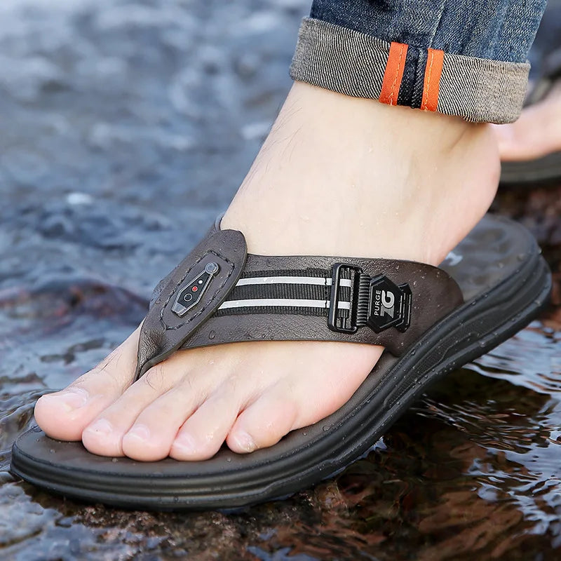 Sandália Masculina Confortável em Couro Lotus