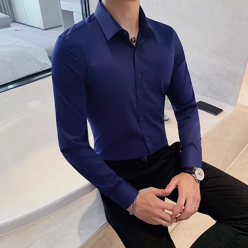 Camisa Social Masculina Slim Confort azul