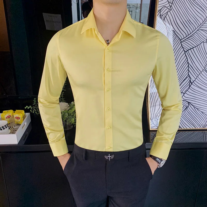 Camisa Social Masculina Slim Confort amarelo
