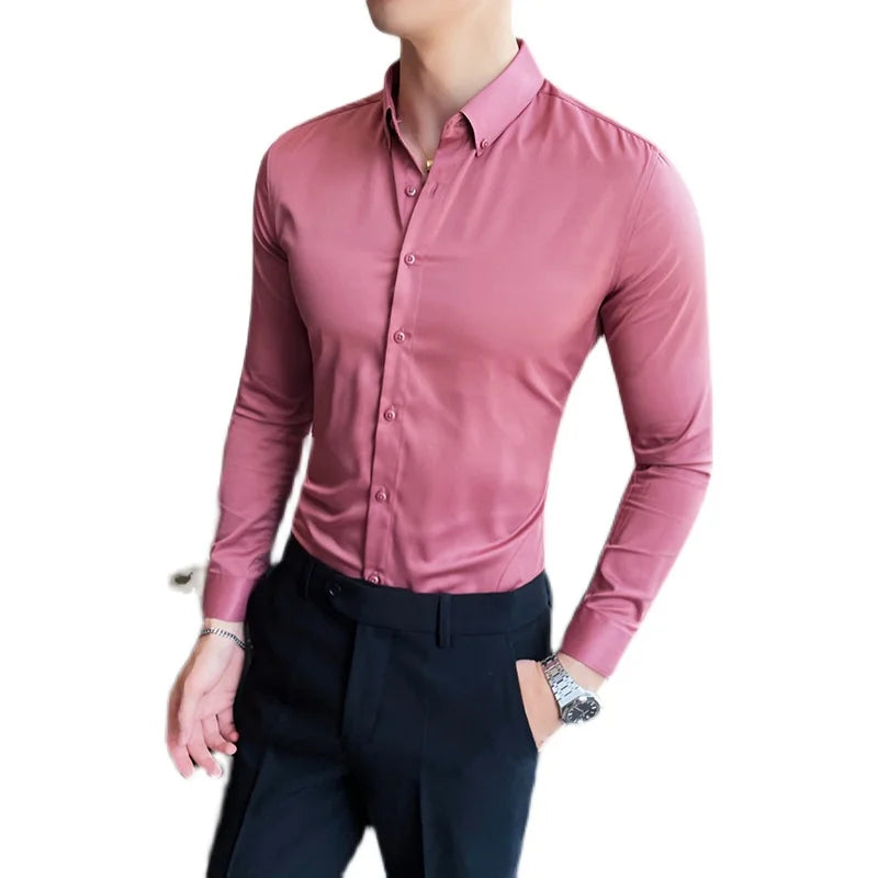 Camisa Social Slim Fit Masculino rosa claro