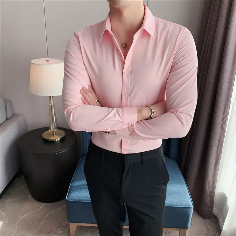 Camisa Social Masculina Slim Confort rosa
