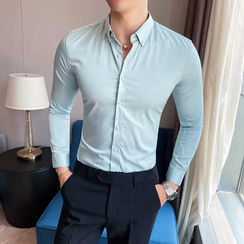 Camisa Social Slim Fit Masculino azul claro