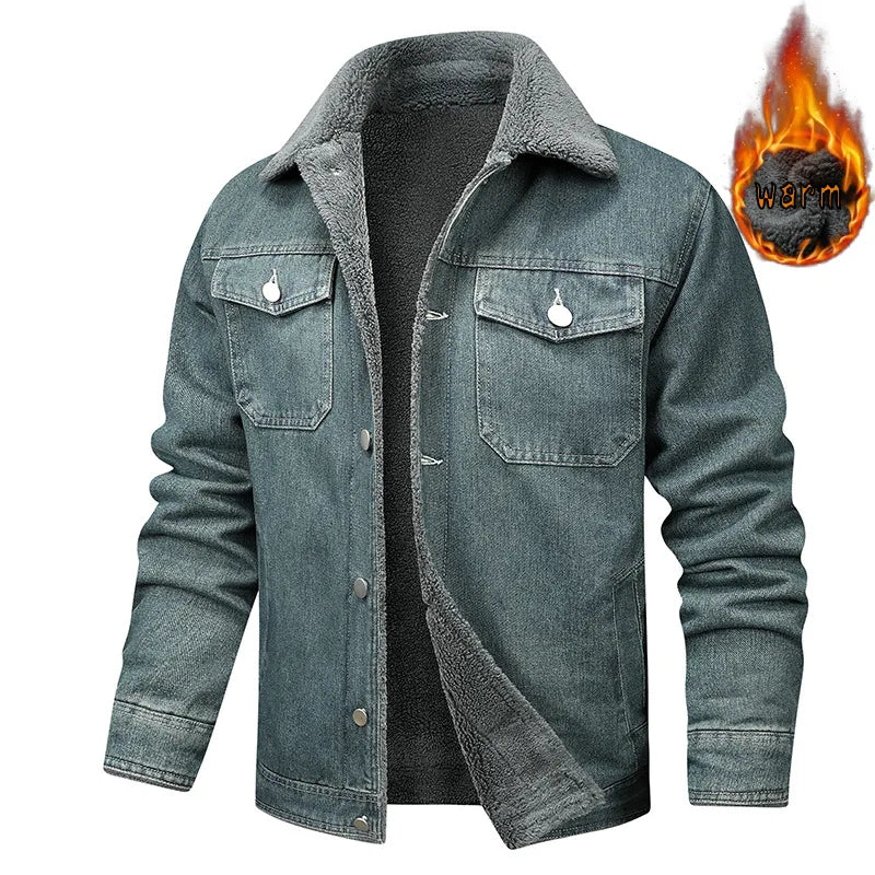 Jaqueta jeans de lã quente masculina, casacos jeans casuais, bolsos múltiplos, casacos masculinos de alta qualidade, nova moda, inverno, 5XL
