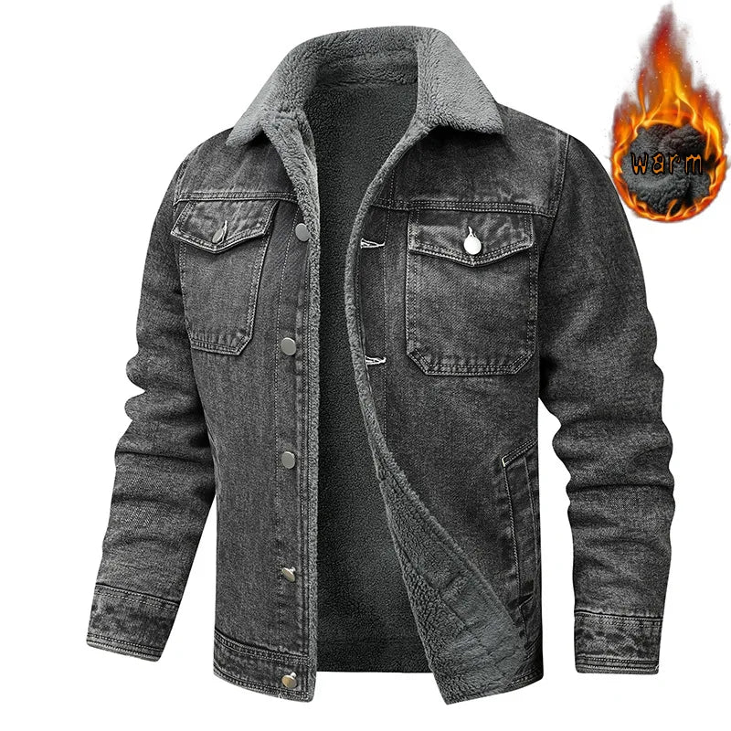 Jaqueta jeans de lã quente masculina, casacos jeans casuais, bolsos múltiplos, casacos masculinos de alta qualidade, nova moda, inverno, 5XL