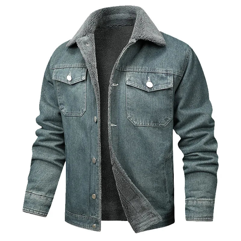 Jaqueta jeans de lã quente masculina, casacos jeans casuais, bolsos múltiplos, casacos masculinos de alta qualidade, nova moda, inverno, 5XL