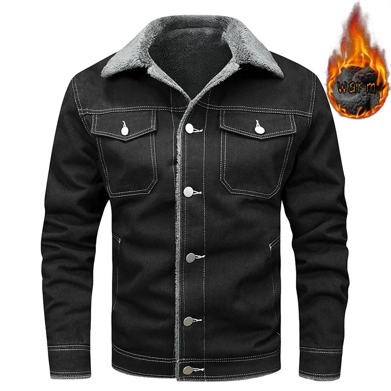 Jaqueta jeans de lã quente masculina, casacos jeans casuais, bolsos múltiplos, casacos masculinos de alta qualidade, nova moda, inverno, 5XL