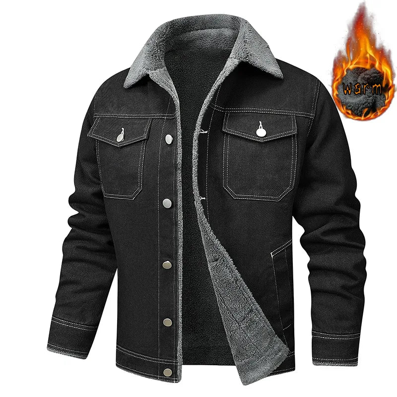 Jaqueta jeans de lã quente masculina, casacos jeans casuais, bolsos múltiplos, casacos masculinos de alta qualidade, nova moda, inverno, 5XL