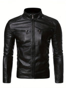 Jaqueta Masculina de Couro Gola Alta Vintage