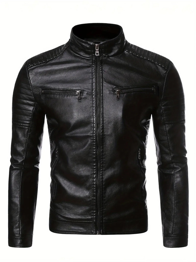 Jaqueta Masculina de Couro Gola Alta Vintage