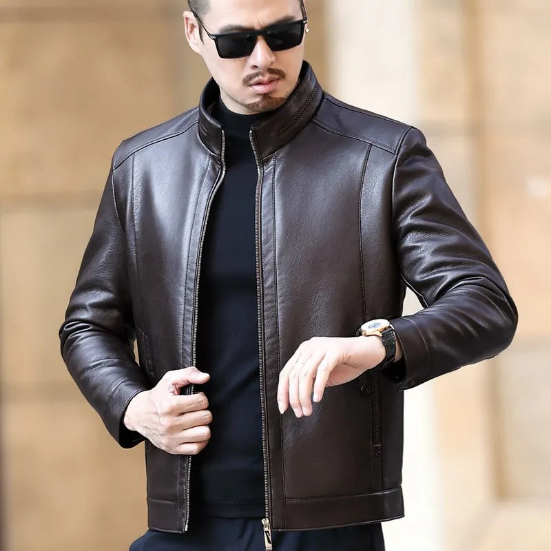 Jaqueta Masculina de Couro Natural Forrada em Lã Super Soft