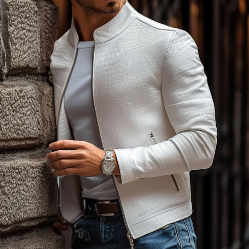 Jaqueta Masculina de Couro Gola Alta Dynamo