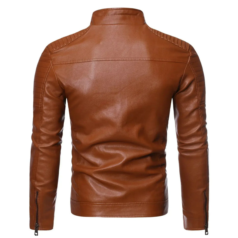 Jaqueta Masculina de Couro Gola Alta Vintage