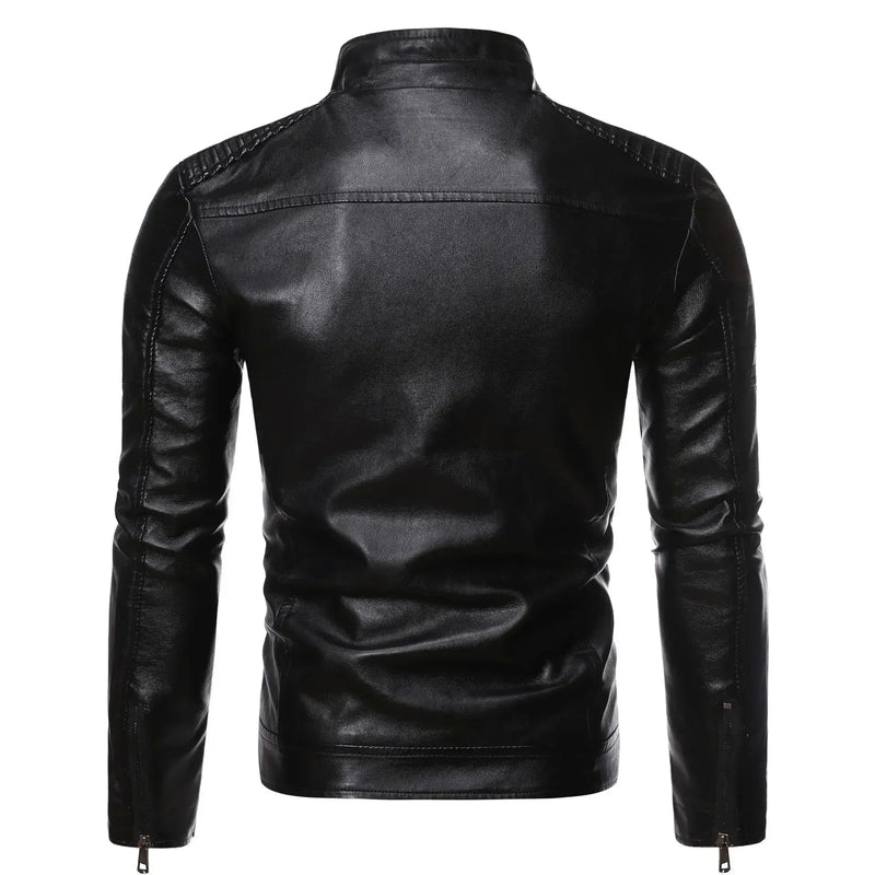 Jaqueta Masculina de Couro Gola Alta Vintage
