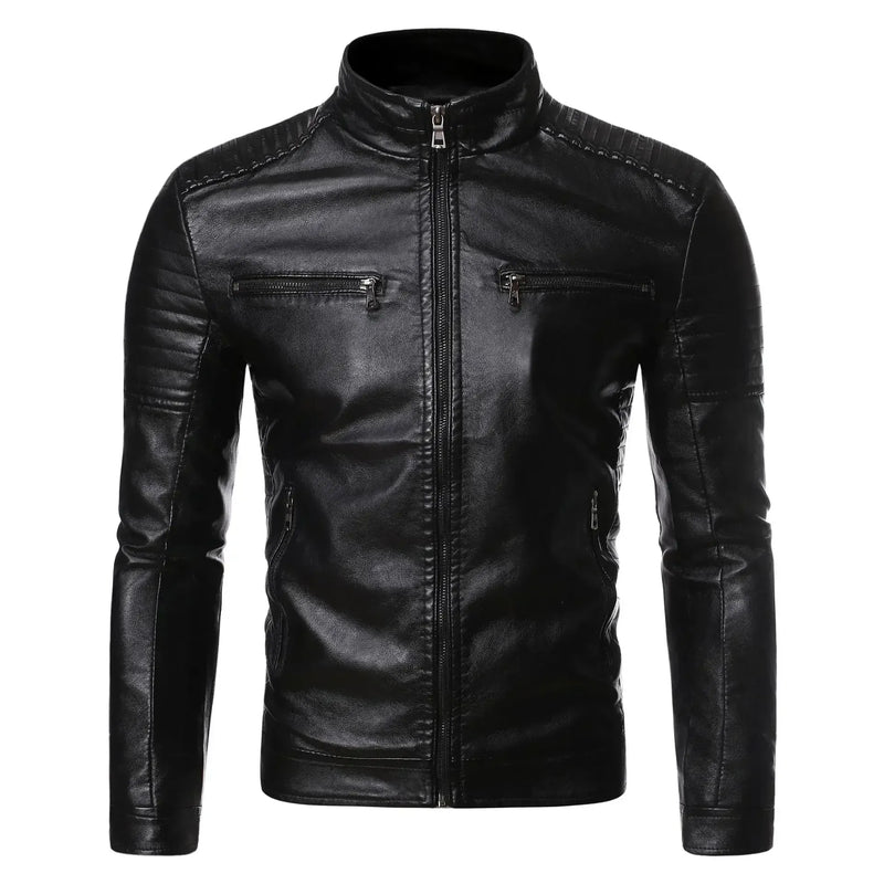 Jaqueta Masculina de Couro Gola Alta Vintage