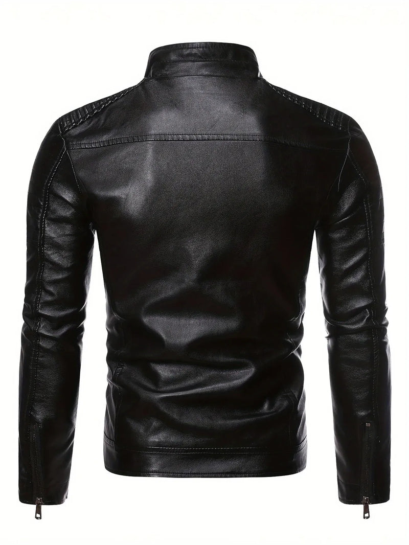 Jaqueta Masculina de Couro Gola Alta Vintage
