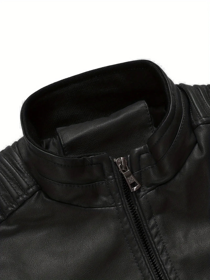 Jaqueta Masculina de Couro Gola Alta Vintage