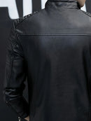 Jaqueta Masculina de Couro Gola Alta Vintage