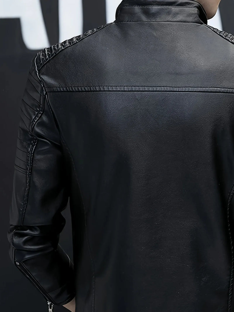 Jaqueta Masculina de Couro Gola Alta Vintage