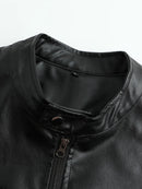 Jaqueta Masculina em Couro Gola Mandarim American