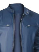 Jaqueta Masculina em Couro Gola Mandarim American