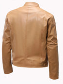 Jaqueta Masculina em Couro Gola Mandarim American