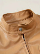 Jaqueta Masculina em Couro Gola Mandarim American