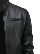 Jaqueta Masculina em Couro Gola Mandarim American