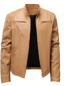 Jaqueta Masculina em Couro Gola Mandarim American